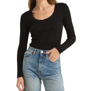 Z Supply EUC Black Sirena Rib LS Women's Fitted Tee - Sz M